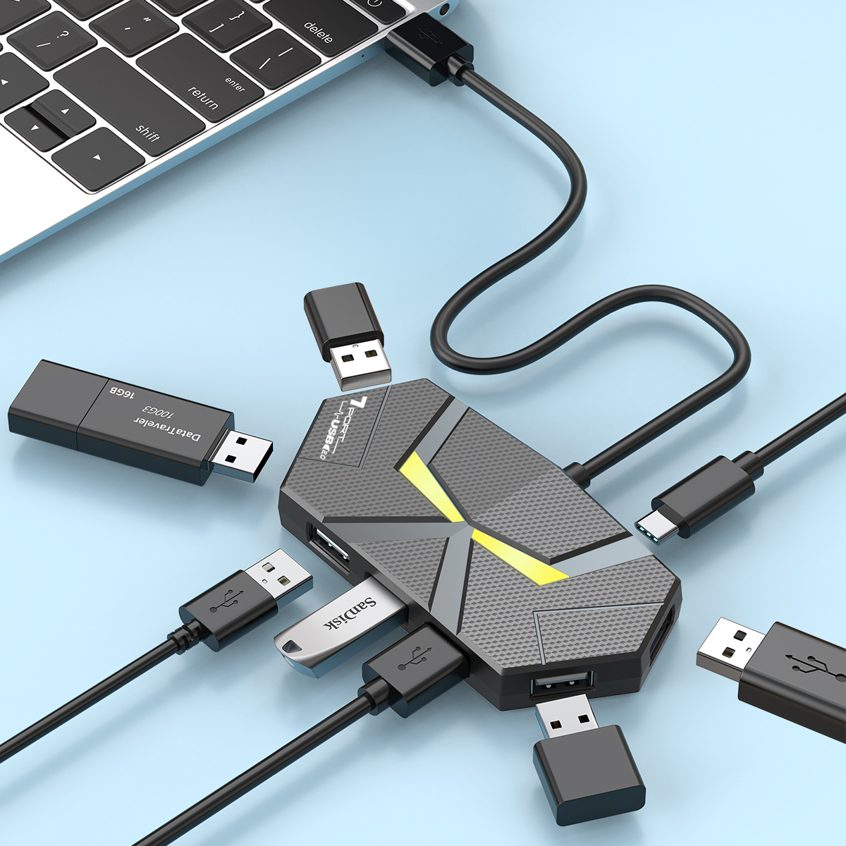 Usb Hub Gaming - 0.6 سنتيمتر/1.2 متر HUB 7-port متوافق