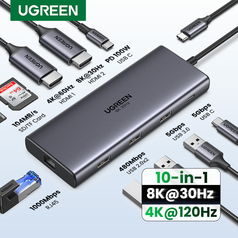 UGREEN Dual HDMI USB-C HUB 8K  - مراجعة Usb Hub Gaming وسعره